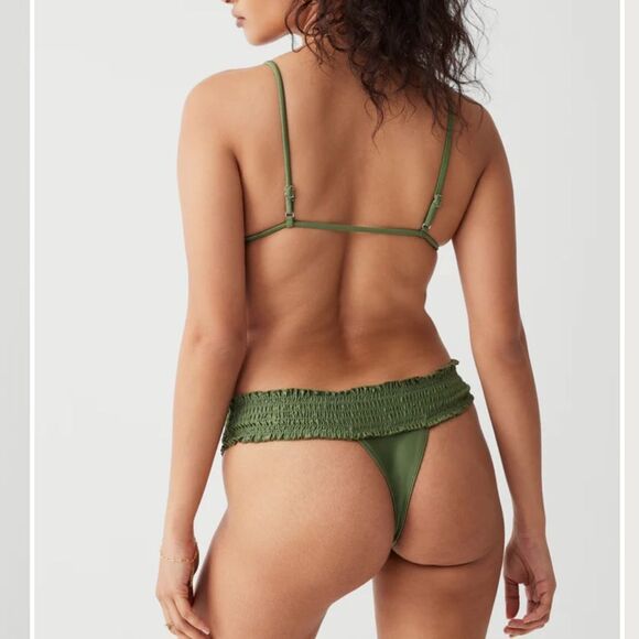 Frankie’s Bikinis Sophia Satin Micro Bikini Bottom in Sea Moss - Picture 3 of 7